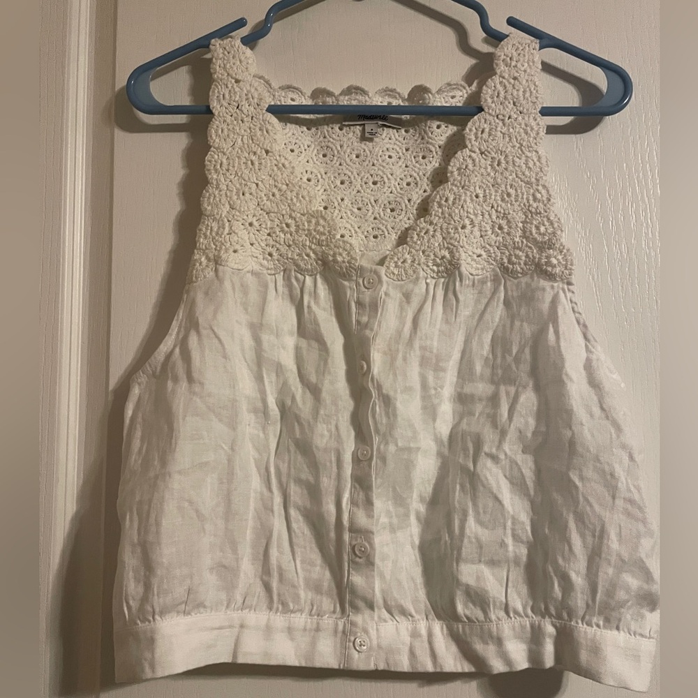 Madewell White Crochet Tank Top